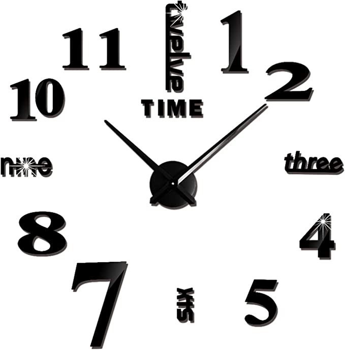 Photo 1 of 3D Large Wall Clock DIY Quartz Watch Acrylic Mirror StickersHome Decor Clocks Modern Design (Color : Black 2)