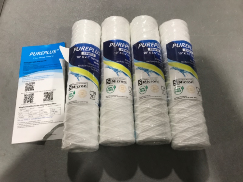 Photo 2 of 5 Micron 10"x2.5" Whole House String Wound Sediment Filter for Well Water , Replacement Cartridge for Universal 10 inch RO System, WP-5, Aqua-Pure AP110, CFS110, Culligan P5, WFPFC4002, CW-MF, 4Pack