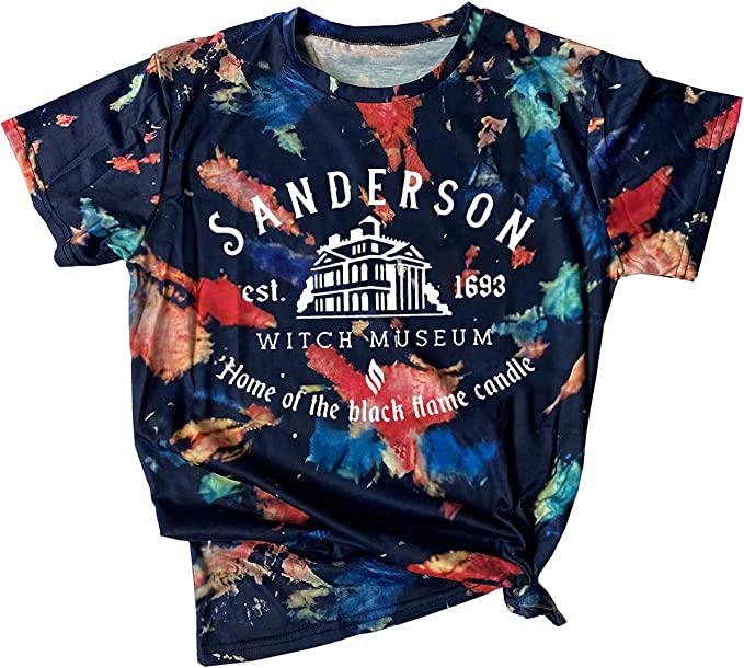 Photo 1 of [Size XL] Women Halloween Sanderson Witch Museum Tie Dye T-Shirt Sanderson Sisters Hocus Pocus Shirt Funny Short Sleeve Tee Tops
