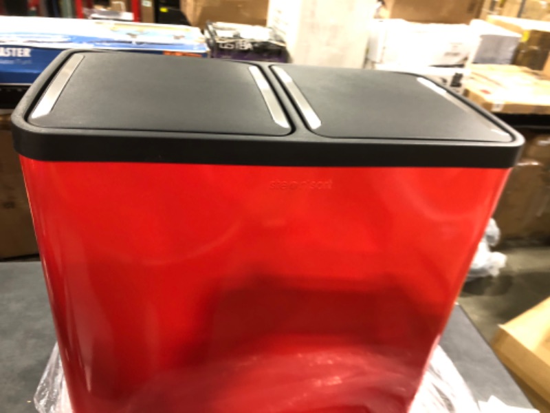 Photo 2 of 18.5 Gal. Red Large Capacity Dual Trash and Recycling Bin
