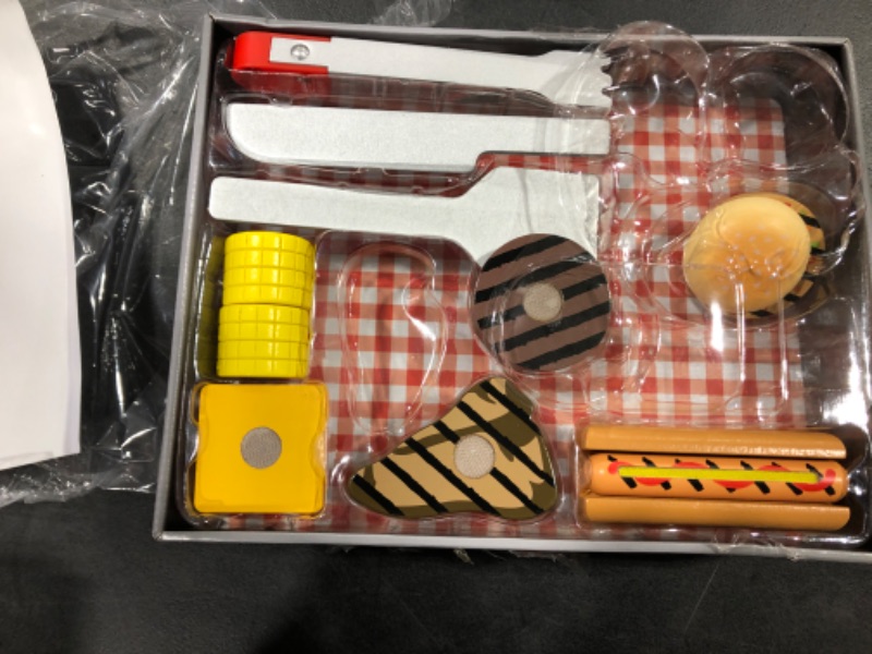 Photo 3 of Melissa & Doug Grill & Serve BBQ Set: Wooden Play Food Set & 1 Scratch Art Mini-Pad Bundle (09280)
