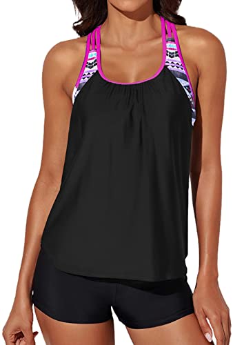 Photo 1 of Aleumdr Womens Blouson Striped Printed Strappy T-Back Push up Tankini Top with Shorts
