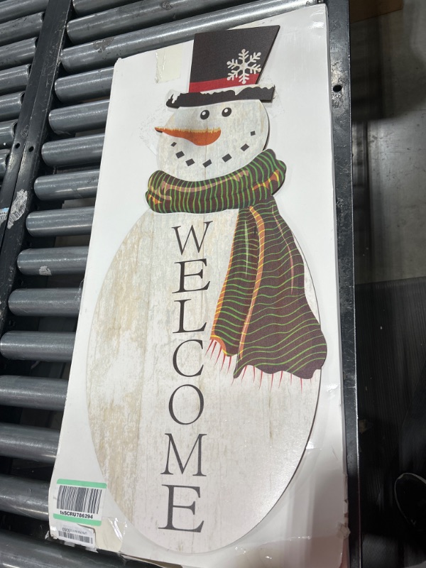 Photo 1 of 32 Inches Christmas Welcome Sign for Front Door Porch Farmhouse Christmas Wall Hanging Snowman Sign Rustic Wood Porch Decorations Outdoor Indoor Vertical Front Door Decor Primitive Welcome Porch Sign
