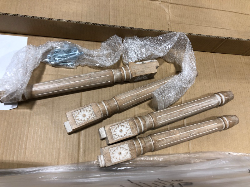 Photo 1 of WINGBO 44" Rectangular Tufted Ottoman Bench Seat, Birch Frame & Carved Rubber Wood Legs & Faded Wood Finish, French Style Home Furniture for Entryway Foyer Mudroom Bedroom End of Bed, Beige 44" Large 3 Person Seat