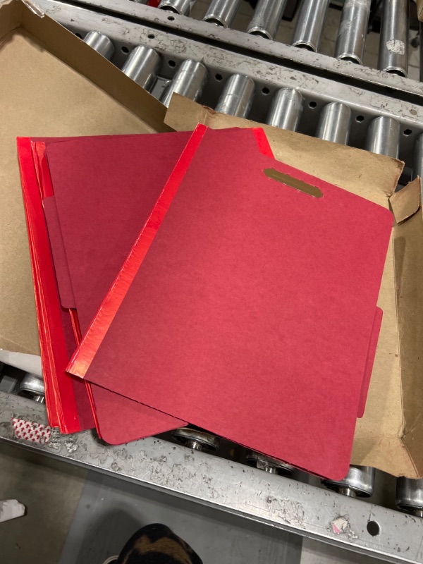 Photo 2 of Pendaflex Pressboard Classification File Folders, 3 Dividers, 2" Embedded Fasteners, 2/5 Tab Cut, Letter Size, Bright Red, Box of 10