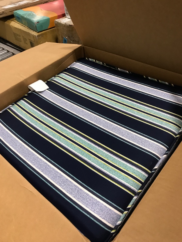 Photo 2 of Arden Selections ProFoam Performance Outdoor Deep Seat Cushion 24 x 24, Sapphire Aurora Blue Stripe 24 x 24 Seat Bottom Kit Sapphire Aurora Blue Stripe