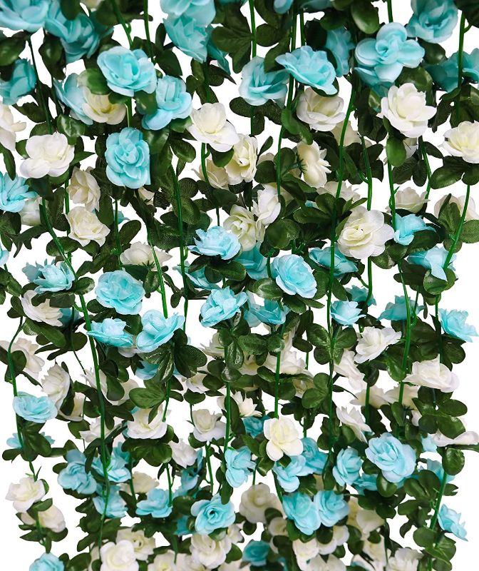 Photo 1 of 8pcs 65.6Ft Flower Garland,PARTY JOY Fake Rose Vine Artificial Flowers Hanging Rose Ivy Garland for Room Wall Decor Hanging Baskets Wedding Arch Garden Background Decor (Blue-8PCS) https://a.co/d/aYe1R1y