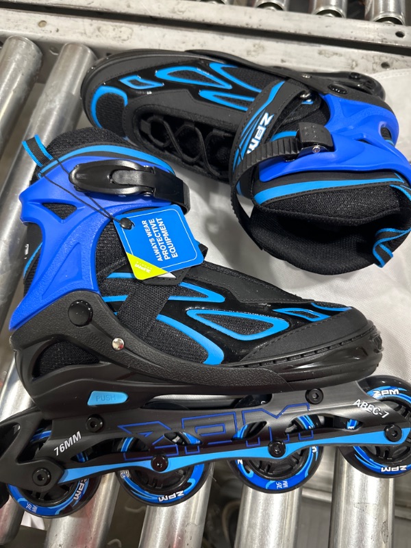 Photo 2 of 2PM SPORTS Vinal Girls Adjustable Flashing Inline Skates, All Wheels Light Up, Fun Illuminating Skates for Kids and Men- Azure Small (1Y-4Y US) Azure & Blue Large - Youth (4-7 US)