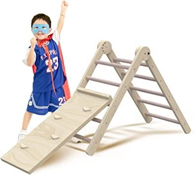Photo 1 of  Foldable Wooden Climbing Triangle with Ladder & Slide for Sliding Climbing Beech Kids Gym Montessori Climber Toy for Over One Year Old Boys Girls Easy to Store

