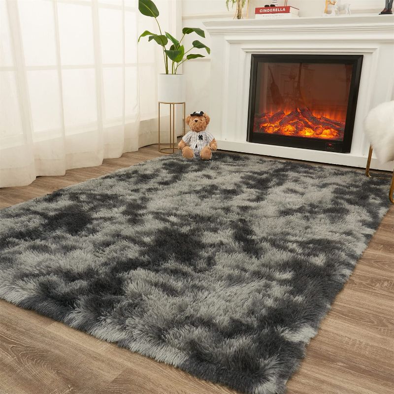 Photo 1 of AMTOVO Shag Area Rugs for Bedroom, Black&Grey Fluffy Rug Plush Living Room Carpet 5 x 7 Feet, Indoor Modern Plush Area Rugs, Fuzzy Nursery Shaggy Rugs for Kids Room
