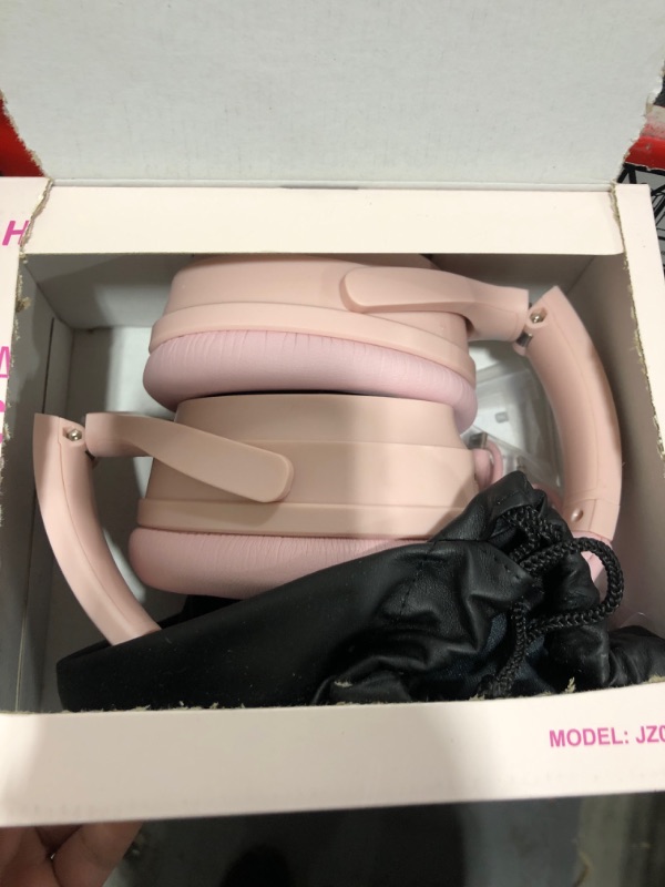 Photo 2 of HROEENOI Pink Active Noise Cancelling Headphones, Bluetooth Headphones with 40H Playtime, Hi-Res Audio, Connect to 2 Devices, Memory Foam Earcups, Wireless Headphones Over Ear for Travel, Home, Office