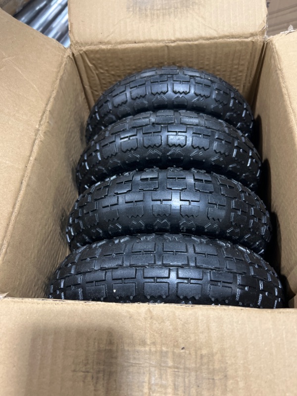 Photo 2 of 4 Pack 4.10/3.50-4" Pneumatic Air Filled Heavy-Duty Wheels/Tires,10" All Purpose Utility Wheels/Tires for Hand Truck/Gorilla Utility Cart/Garden Cart,5/8" Center Bearing,2.25" Offset Hub…
