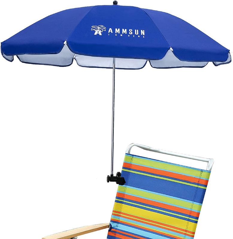 Photo 1 of AMMSUN Chair Umbrella with Universal Clamp 43 inches UPF 50+,Portable Clamp on Patio Chair,Beach Chair,Stroller,Sport chair,Wheelchair and Wagon,Blue
