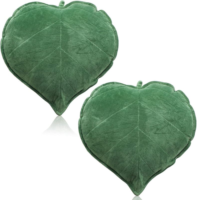 Photo 1 of 2 Pieces Leaf Shaped Throw Pillow Cushion 20 x 20 Inch 3D Leaf Shaped Throw Pillow Leaves Sofa Throw Pillow Cushion Plant Pillow Home Decoration for Car Bedroom Sofa Couch Living Room (Dark Green)
