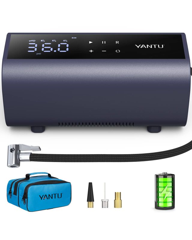 Photo 1 of YANTU Cordless Tire Inflator Portable Air Compressor Air Pump For Car Tires,Tire Pump Battery Powered, Dual Cylinder 2X Inflation,tire pressure gauge with 8.3Inch Digital Screen for bicycle/Pickup/SUV