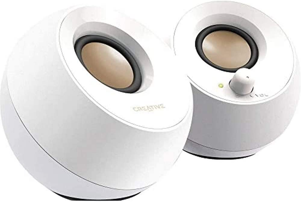 Photo 1 of Creative Pebble 2.0 USB-Powered Desktop Speakers with Far-Field Drivers and Passive Radiators for PCs and Laptops (White)
