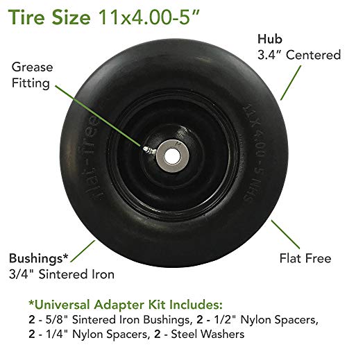 Photo 1 of 2 CT MARASTAR 00232 Universal Fit Flat Free 11 X4.00-5 Lawnmower Tire Assembly, 3.4" Centered Hub, 3/4" Bushing