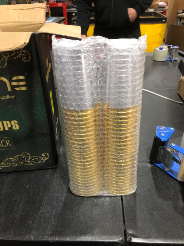 Photo 3 of 200 Pack 12 oz Gold Rimmed Plastic Cups, FOCUSLINE Clear Plastic Cups Tumblers, Heavy-duty & Fancy Disposable Hard Plastic Cups with Gold Rim for Wedding Cups Elegant Party Cups Gold Rimmed Cups