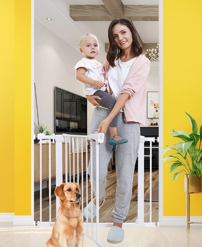 Photo 1 of Baby Gates for Stairs and Doorways Adjustable 30-40.5 inches Walk Through Baby Gate with Door,Dog Gates for The House Indoor Safety Child Gates for Kids or Pets Pressure Mounted Metal Auto Close
