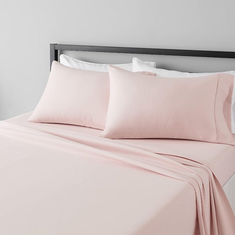 Photo 1 of Amazon Basics Lightweight Super Soft Easy Care Microfiber Bed Sheet Set with 14-Inch Deep Pockets - King, Blush Pink
