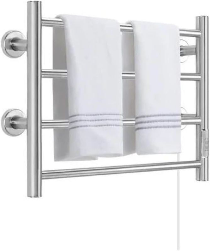 Photo 1 of Towel Warmer 4 Bars Wall Mounted Heated Towel Racks for Bathroom Plug-in/Hardwired, Stainless Steel Hot Towel Rack with Timer Brushed Silver
