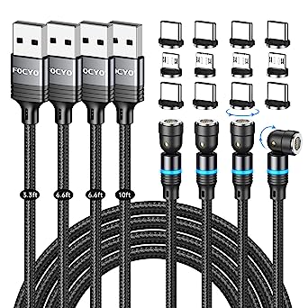 Photo 1 of Magnetic Charging Cable 3A Fast Charging [4 Pack, 10ft,6ft,6ft,3ft], FOCYO 540 Rotating Fast Charge Magnetic Phone Charger Cable, Nylon Braided Magnetic Cable Data Transfer Cord for Micro USB, Type C
