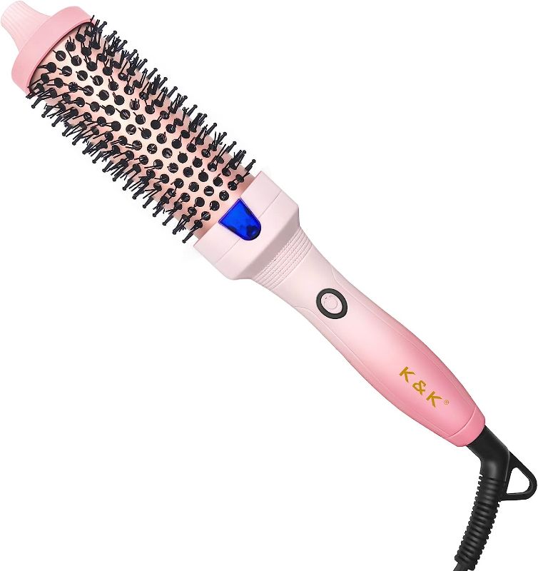 Photo 1 of K&K 1.5 Inch Heated Curling Comb Ceramic Tourmaline Ionic Curling Iron Volumizing Brush Quick Heating Makes Hair Silky Smooth Dual Voltage Travel-Friendly Straightening Comb Round Design
