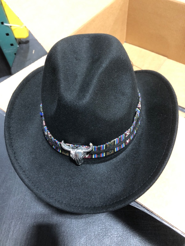 Photo 2 of Adult Wool Western Cowboy Hat Wide Brim Cowgirl Jazz Sombrero Cap Tassel Ribbon

