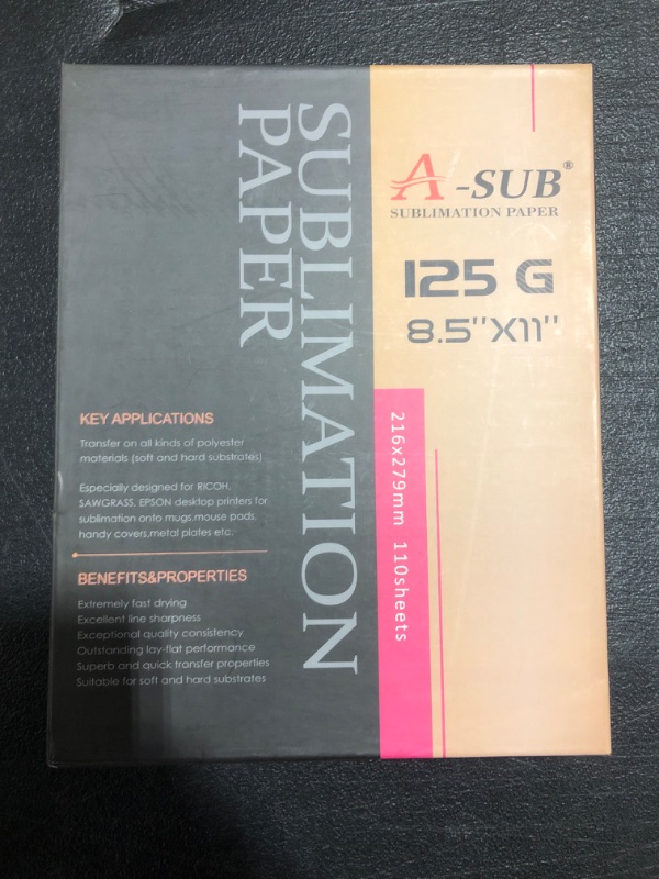 Photo 1 of A-sub Sublimation Paper 8.5x11 Inches for Any Inkjet Printer with Sublimation Ink 110 Sheets Letter Size. 