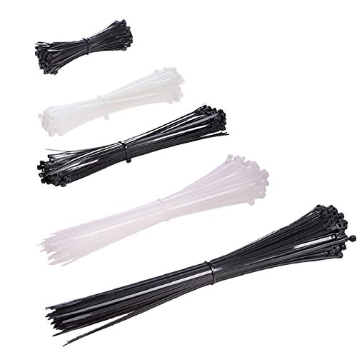 Photo 1 of Zip Ties Heavy Duty Cable Ties 4+6+8+10+12 Inch Black & White 500pcs (Combo Pack) Self-Locking Nylon Plastic Ties. OPEN PACKAGE. 
