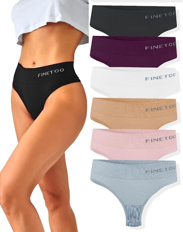 Photo 1 of 4 PACK FINETOO High Waisted Thongs for Women, Nylon Spandex Panties Breathable Soft Stretchy Underwear High Rise. SIZE MEDIUM. PHOTO FOR REFERENCE. 
