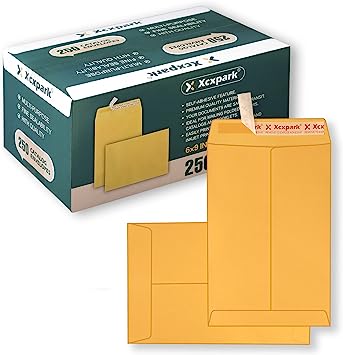 Photo 1 of Xxcxpark 250 PCS 6x9 inches Security Catalog Envelopes Printable Self Seal Envelopes, Anti Tear brown Kraft Envelopes for Invitation Cards, Pictures, Photos, Documents. OPEN BOX. 
