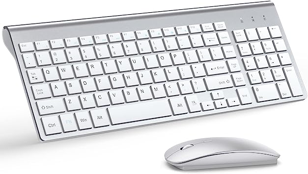 Photo 1 of Wireless Keyboard and Mouse Ultra Slim Combo, TopMate 2.4G Silent Compact USB Mouse and Scissor Switch Keyboard Set with Cover, 2 AA and 2 AAA Batteries, for PC/Laptop/Windows/Mac - Silver White. OPEN BOX. 
