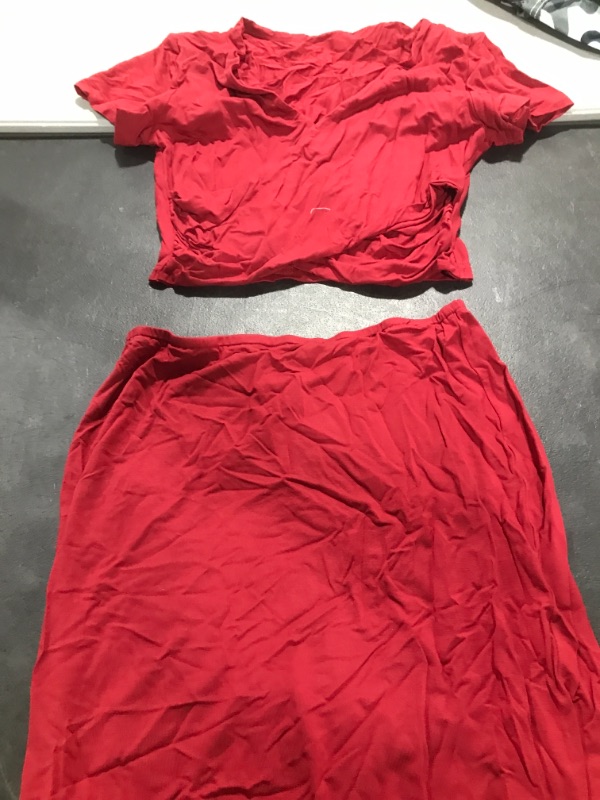 Photo 1 of Acelitt Women's 2 Piece Outfits for Women 2023 Summer Short Sleeve Wrap V Neck Crop Tops Bodycon Skirts Set Small D-q Red