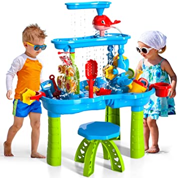 Photo 1 of Bennol Sand Water Table Toys for Toddlers Kids, 3-Tier Outdoor Sand and Water Play Table Toys for Toddlers Kids, Water Activity Tables Beach Toys for Outside Backyard for Toddlers Age 3-5

