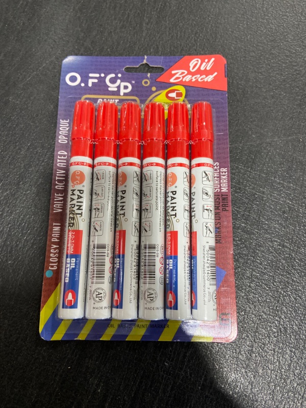 Photo 2 of OFC-P Oil-Based Permanent Paint Marker Pen,Medium Tip-Quick Drying and Waterproof Marker Pen for Metal, Rock Painting, Wood, Fabric, Plastic, Canvas, Mugs,Red,Pack of 6