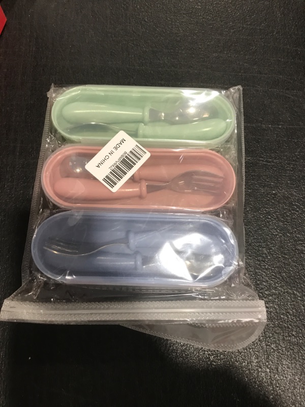 Photo 2 of 6 Pcs Toddler Utensils Baby Spoons and Forks Stainless Steel Utensil Sets Baby Feeding Set Pink, Blue, Green with Box, Baby Utensils 3 x Forks 3 x Spoons?Small? Utensil B