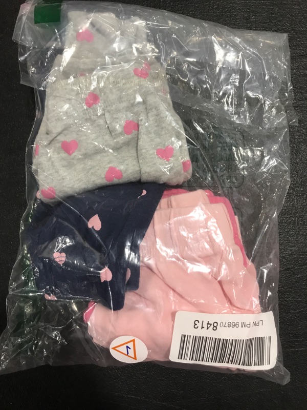 Photo 2 of Amazon Essentials Baby Girls' Cotton Pull-On Pants, Multipacks 4 Navy/Grey, Solid/Hearts 3 Months. 