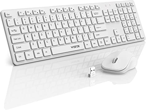 Photo 1 of Wireless Keyboard and Mouse, WisFox 2.4GHz Full-Size Silent Keyboard with Numeric Keypad, Long Battery Life, Lag-Free, Slim USB Cordless Mouse Keyboard Combo for PC Laptop Computer Windows (White)
