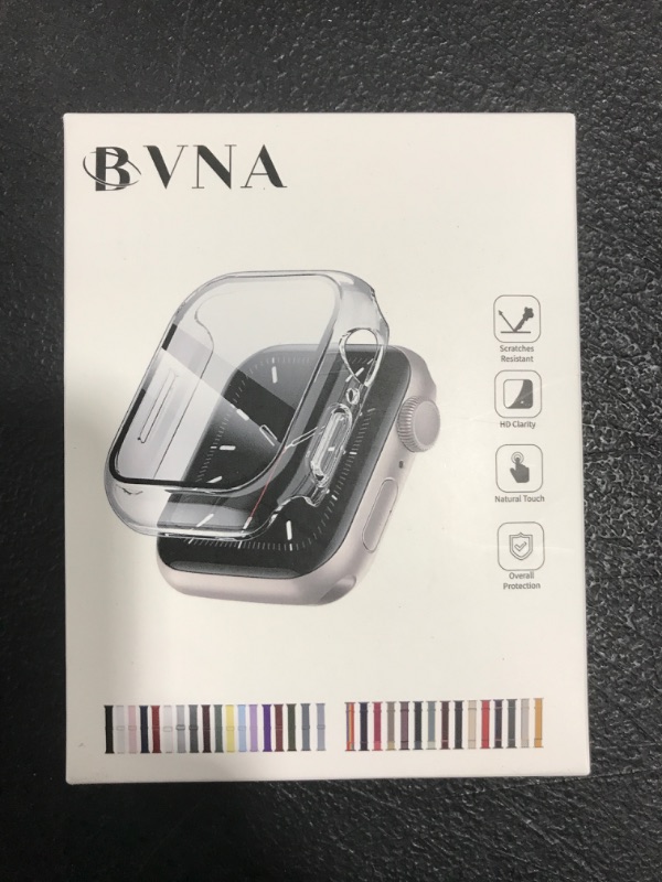 Photo 2 of BVNA [2+1] 2 Pack Hard PC Case Built in Tempered Glass Screen Protector for Apple Watch Series 8 / Series 7 Screen Protector 45mm or 41mm + Apple Watch 8/7 Band 45mm or 41mm (45MM, Clear+Tricolor Red) 45MM Clear+Tricolor Red