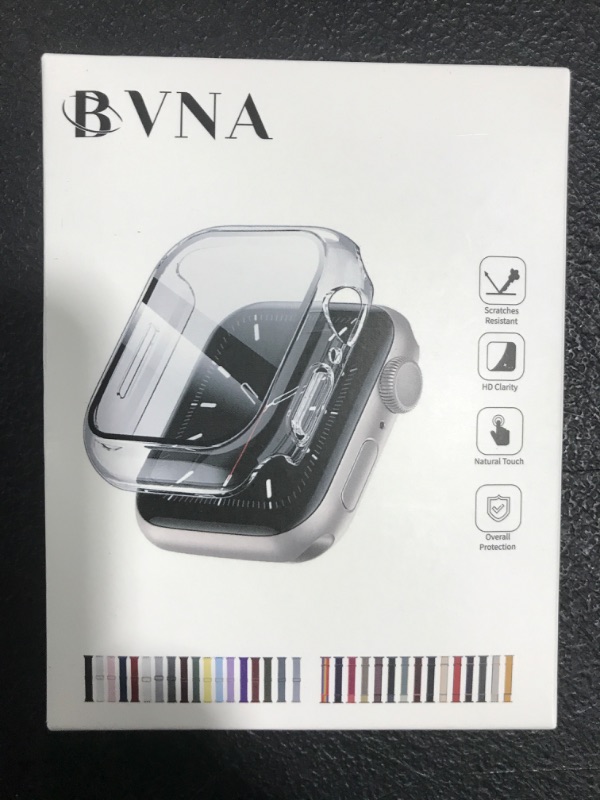 Photo 2 of BVNA [2+1] 2 Pack Hard PC Case Built in Tempered Glass Screen Protector for Apple Watch Series 8 / Series 7 Screen Protector 45mm or 41mm + Apple Watch 8/7 Band 45mm or 41mm (45MM, Clear+Tricolor Red) 45MM Clear+Tricolor Red