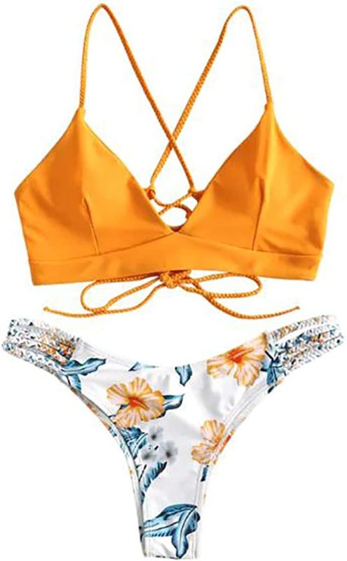 Photo 1 of Bamboo Store Piece Bikini Swimsuit Swimwear Beachwear WWomen's Pushups Two Flower Cut Swimwears Tankinis Set SIZE 4 