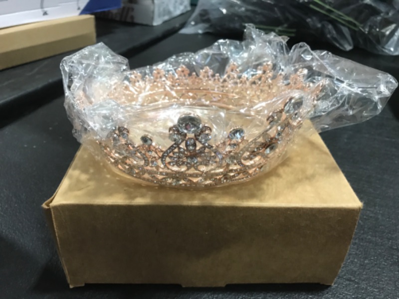 Photo 2 of AW BRIDAL Queen Crown for Women - Crystal Tiara Crown Headband for Birthday Wedding Quinceanera Halloween Pageant Hair Accessories, Rose Gold - Pink. 