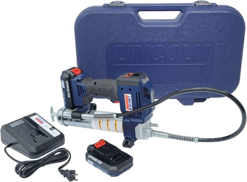 Photo 1 of Lincoln 1884 PowerLuber 20 Volt Battery Powered Grease Gun with 36" Hose for Automotive, Agricultural, and Industrial Equipment, 10,000 PSI, Trigger-operated, 2-speed, (2) Lithium-Ion Battery Pack
