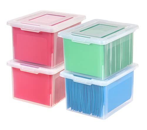 Photo 1 of IRIS USA Letter/Legal File Tote Box, BPA-Free Storage Bin Tote Organizer with Durable and Secure Latching Lid, Stackable and Nestable, 4 Pack, Crystal
