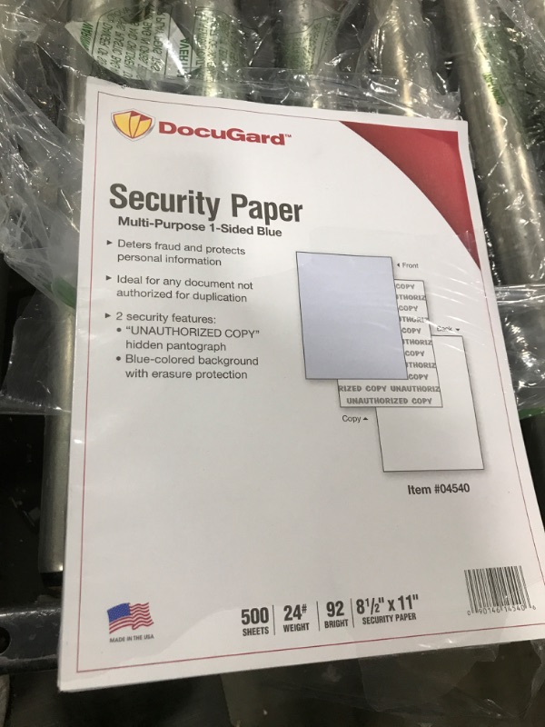 Photo 1 of DocuGard Standard Blue Multi-Purpose Security Paper, 2 Features, 8.5 x 11 Inches, 24 lb, 500 Sheets (04540) 2 Security Features, 500 Sheets