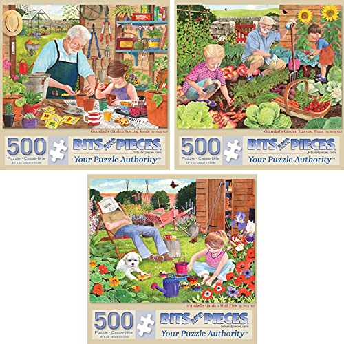 Photo 1 of Bits and Pieces - Value Set of Three (3) 500 Piece Jigsaw Puzzles for Adults - Each Puzzle Measures 18" X 24" - 500 Pc Grandad's Garden Sewing Seeds,
