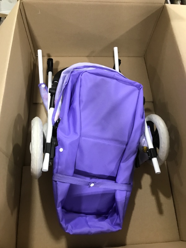 Photo 2 of Anivia Baby Doll Stroller for 18 inches Girl Dolls, Foldable Doll Pram Convertible Seat/Bed/Crib, Baby Doll Bassinet with Forward & Backward Handle, Storage Basket, Retractable Canopy Purple XRF-DA207purple