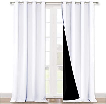 Photo 1 of 
NICETOWN White 100% Blackout Curtains for Windows, Super Heavy-Duty Black Lined Total Darkness Drapes for Bedroom, Privacy Assured Window Treatment for Patio (Pack of 2, 52 inches W x 108 inches L)
