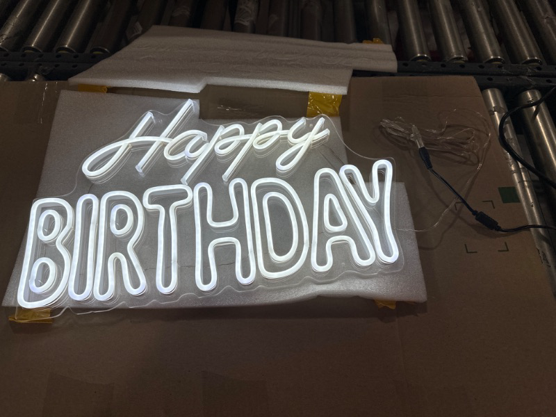 Photo 2 of Large Size Happy Birthday Custom Neon Signs Lights Home Yard Wall Decor Party Supplies Decoration Bar Salon Art (19.7IN*12.2IN + White) 20*12 inches +Cool White